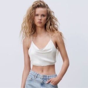 ZARA Semi-Sheer white satin top